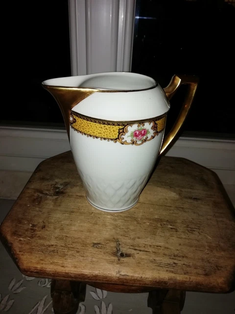 Lot Ancien Pot à Lait Et Sucrier En Porcelaine - Art Nouveau Fleuri - XIXe