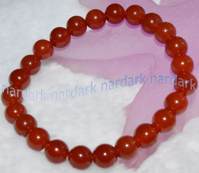 8Mm Art Genuine Rare Red Chalcedony Agate Round Beads Gemstone Bracelet 7.5" Aa