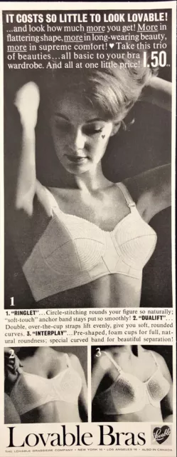 1948 Lovable Bras 'Girl of the Month' dressed undressed photo vintage print  Ad