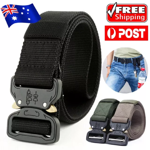 Mens Canvas Outdoor Tactical Belt Heavy Duty Army Waist Web Strap Waistband Hot