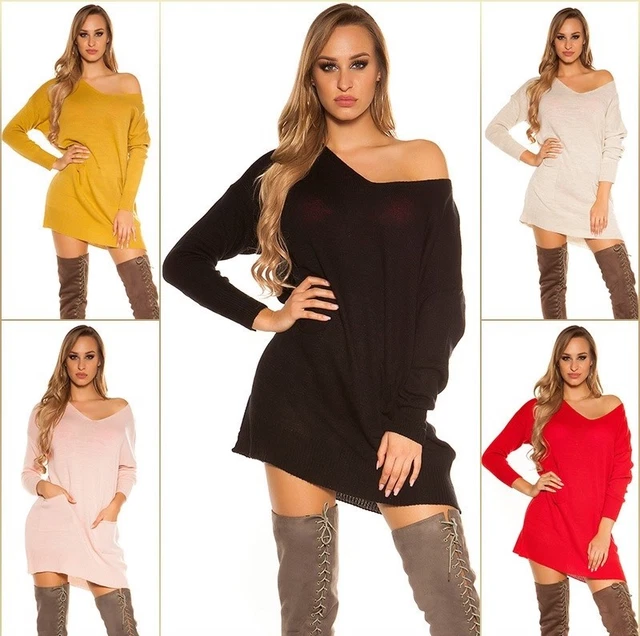 Koucla Vestito Mini Abito IN Maglia XL Pullover Lavorato a Maglia Maglione Lungo