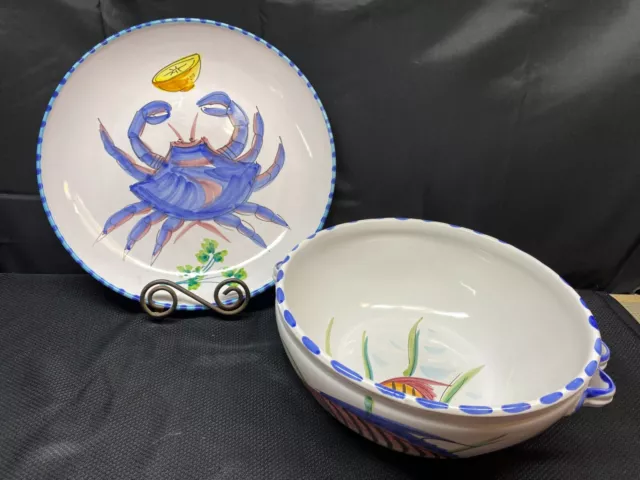 Lot of 2 Pieces ~ Vietri "FISH" Italy ~ Wall Hanging or Serving Bowl & Platter