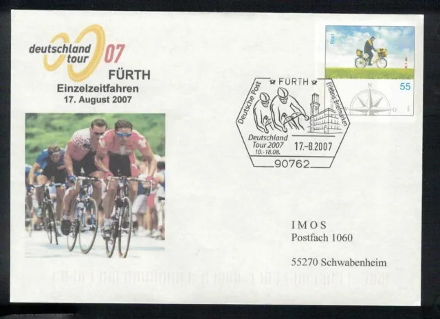 Pr.-Ganzsache Einzelzeitfahren Fürth 2007 mit Sonderstempel, Fahrrad, Radfahren