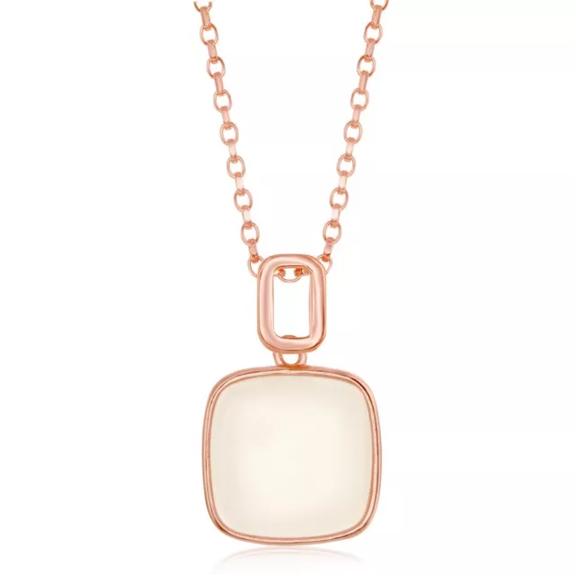 Silver Natural White Moon Stone Square Pendant - Rose Gold Plated