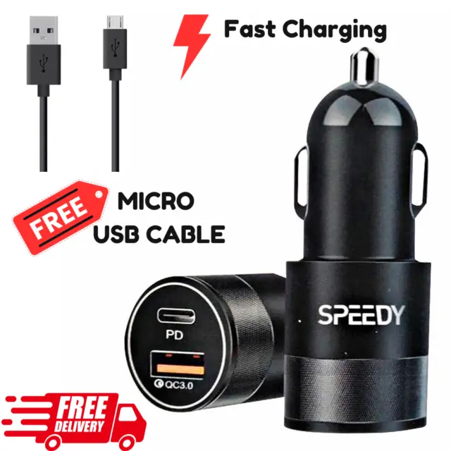 Fast Car Charger USB Type C-C Speedy Cigratte Lighter PD 18W + Free Type-C cable