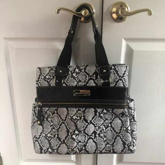 Samantha Brown Python Embossed Metro Tote Bag-White/Black-NWOT