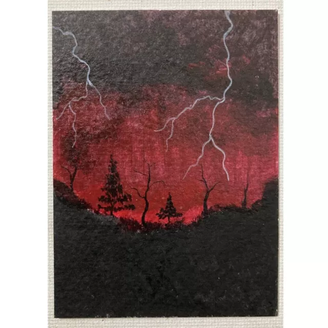 ACEO ORIGINAL PAINTING Mini Collectible Art Card Nature Night Thunder Lightning