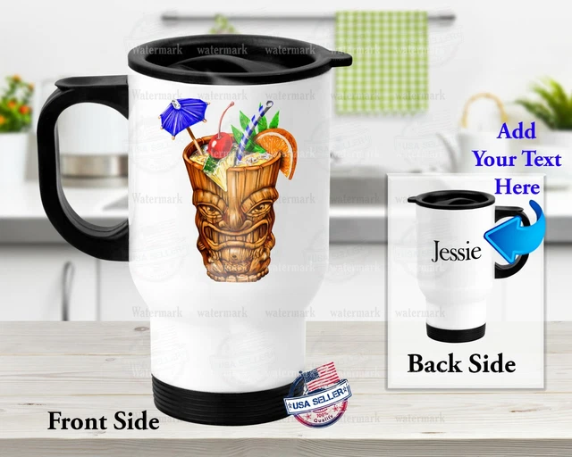 Tiki Cocktail Drink Design - Stainless Steel Thermal 14oz Insulated Travel Mug