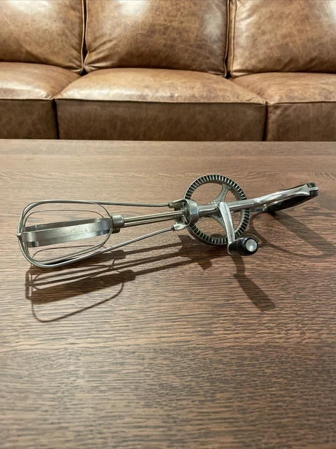 Vintage EKCO Best Egg Beater Hand Held Crank Mixer Stainless Steal Black Handle