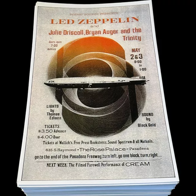 Led Zeppelin, The Rose Palace, Pasadena Freeway, Cream, Poster 11 x 17 (385)