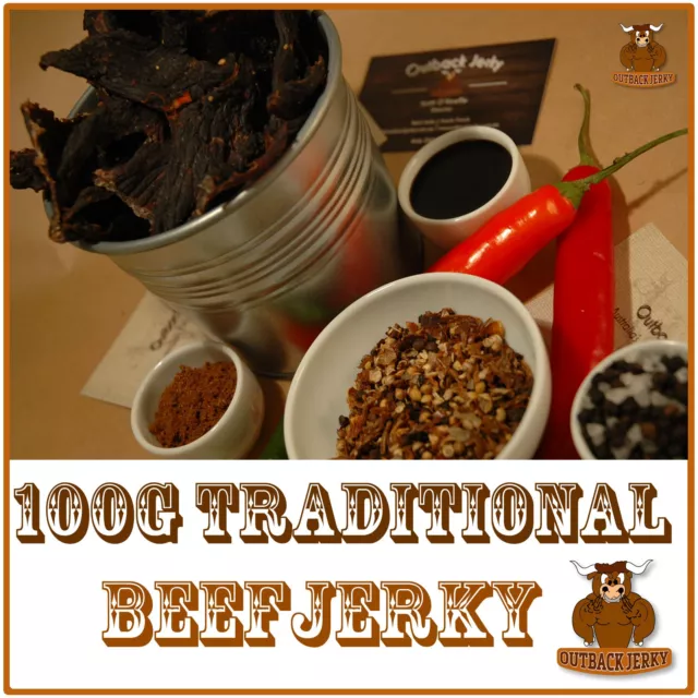 BEEF JERKY TRADITIONAL 100G Hi PROTEIN LOW CARBOHYDRATE PRESERVATIVE FREE SNACK