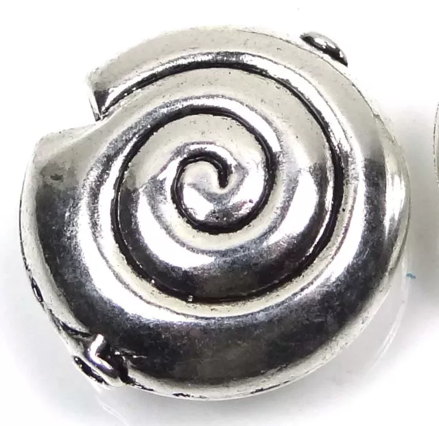 2 Large Silver Pewter Spiral Snail Shell Pendant Focal Beads 30mm