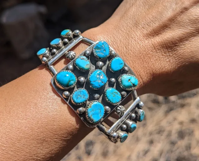 Navajo Bracelet Turquoise Sterling Silver Cuff Signed Kinsel Sz