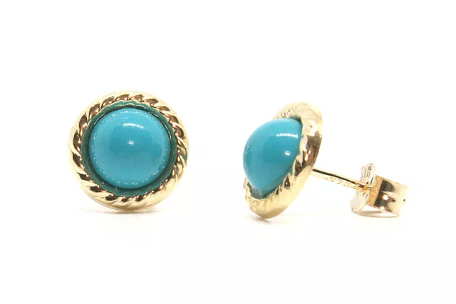 9ct Gold Turquoise Button Studs 7mm Earrings Gift boxed Made in UK