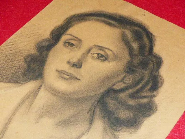 Mario Frascaroli - Hermoso Retrato De Mujer Dibujo Original Firmado Lápiz 1947