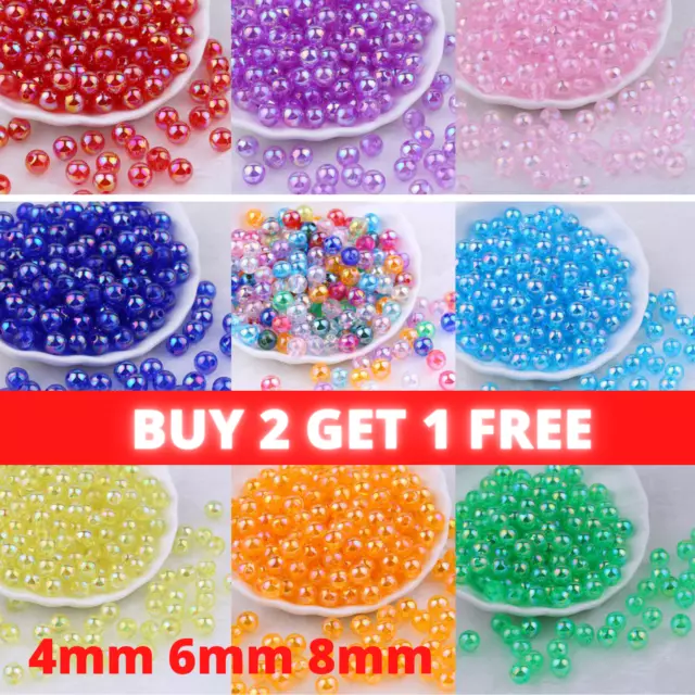 4mm 6mm 8mm CLEAR AB Rainbow Round Beads Choose Colour DIY Jewellery  UK Stock