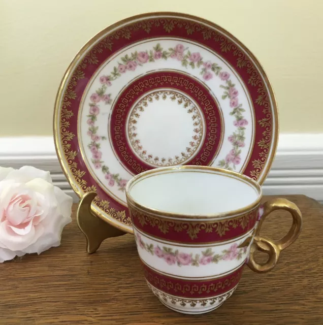 Demitasse Cup & Saucer GDA Charles Field Haviland Limoges France Red & Gold