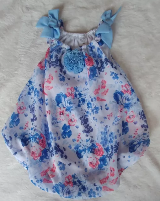 Baby Essential girl blue floral print sleeveless romper short 9 month infant new