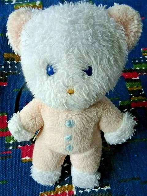 Db3/  Doudou  Peluche Vintage Ours Boulgom Rose Blanc Bleu Grelot 23 Cm Tbe