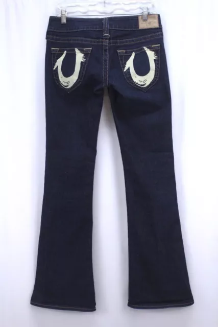 womens dark wash TRUE RELIGION jeans painted pockets bootcut flare stretch 27 R