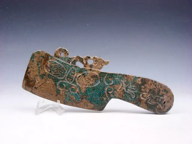 Old Nephrite Jade Stone Carved Ancient Cleaver Phoenix Top Carvings #03212207