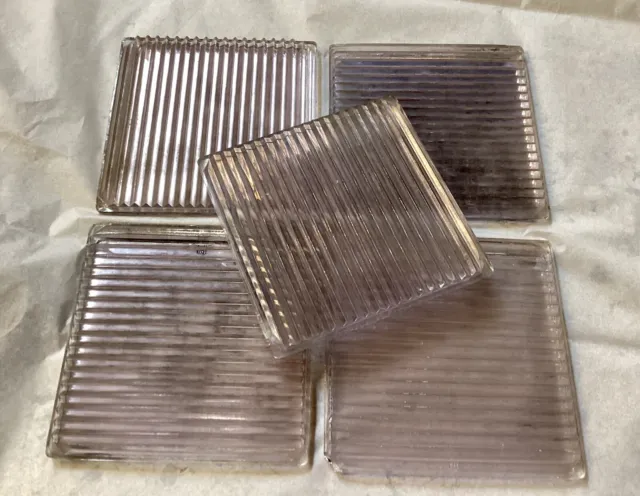 Vintage Luxfer Prism Glass Tile 4” x 4” Purple Amethyst ribbed  lot of 5