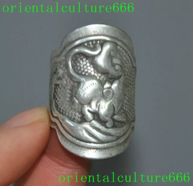 Collect Old China Miao Silver Mouse rat ruyi exorcism Lucky Hand Jewelry Ring 3