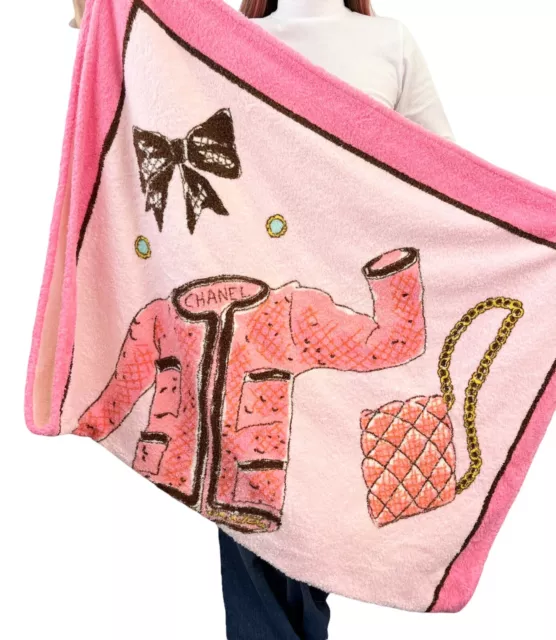 Chanel Vintage Chanel Pink Towel Cotton XLarge Shoulder Tote Bag