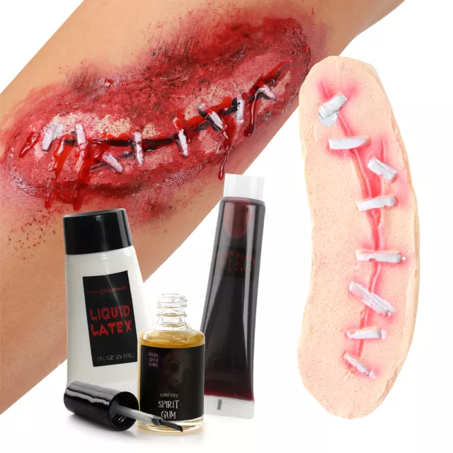 Sfx Fake Scar Wound Zombie Realistic Gory Blood Spirit Gum Latex Halloween