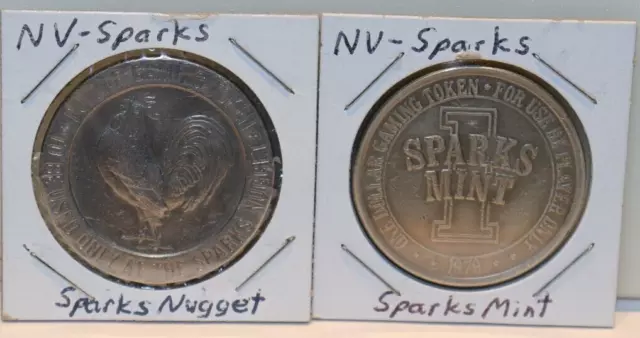 (2) Vintage NV- Sparks $1 Casino  Slot Token Nugget/Mint