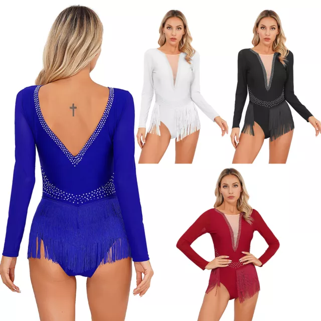 Women's Jumpsuit Jazz Dance Leotard Fringed Bodysuit Tassel Costume Dancing