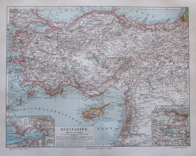 1897 Kleinasien - alte Landkarte Karte Lithografie old map