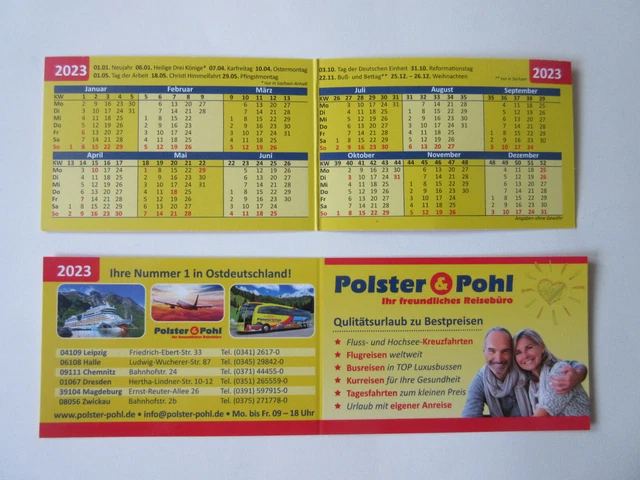 TASCHENKALENDER SCHECKKARTENFORMAT 2023 Polster & Pohl Reisen , NEU EUR 