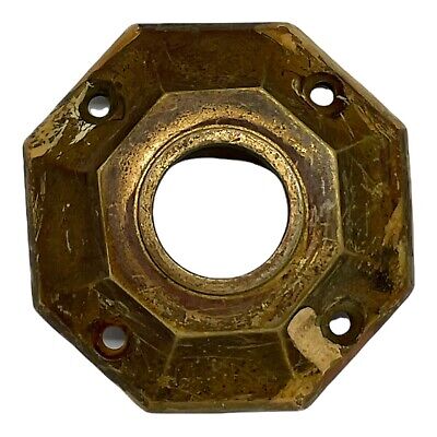 Antique Art Deco Heavy Cast Brass Octagon Round Door Knob Back Plate 2 3/8” 2