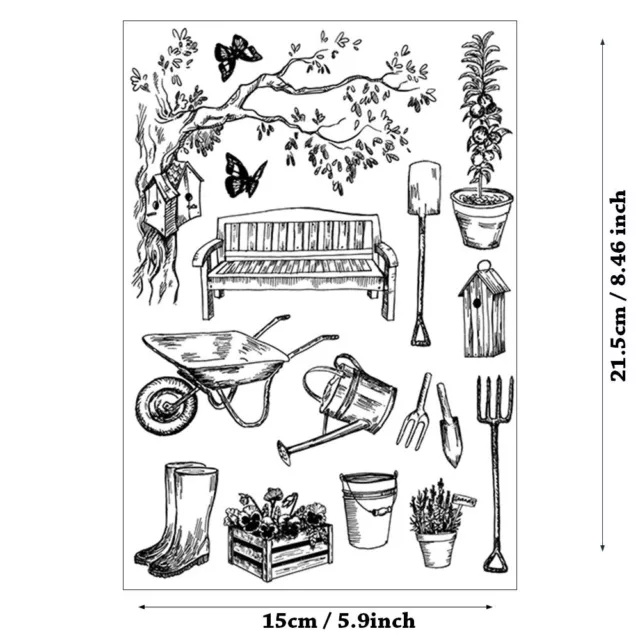 Gardening Tools Silicone Clear Stamp Scrapbooking Embossing Card Album Craft