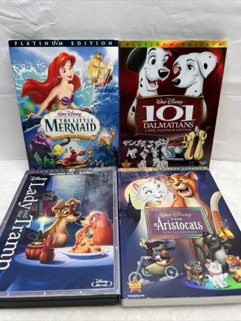 Disney Move Lot of 4 Little Mermaid 101 Dalmatians Lady Tramp Aristocrats Dvds