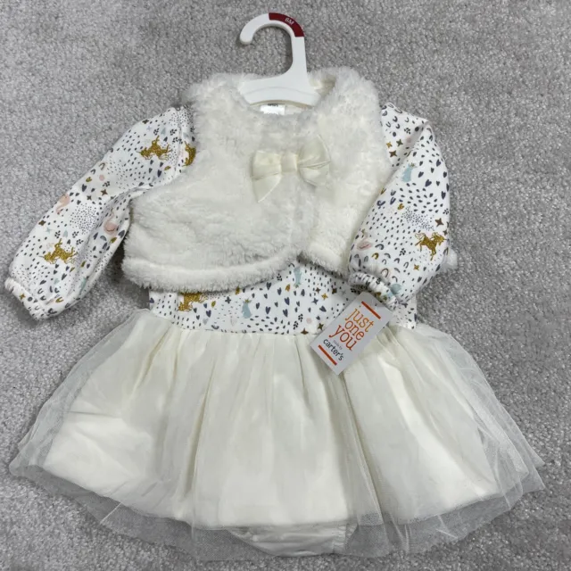 Just One You Carters Baby Girl 3 Piece Set Cream Dress Vest Bloomers 6m NWT