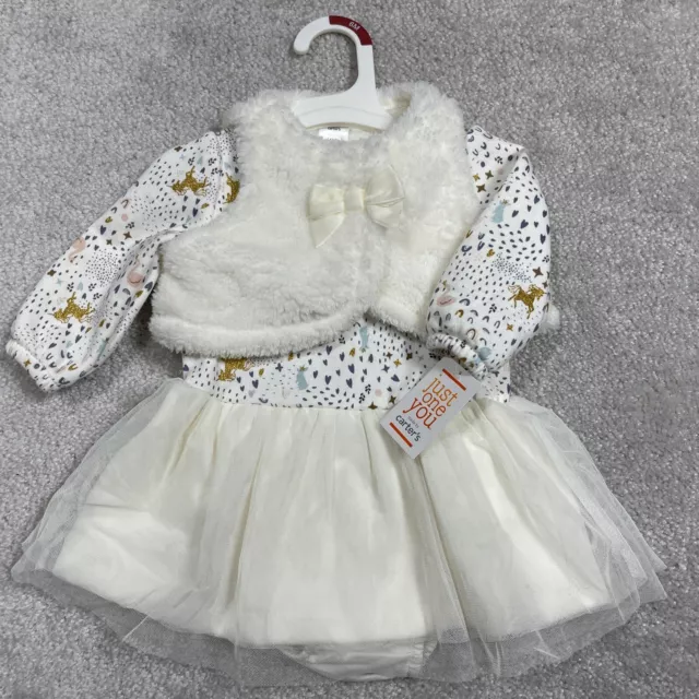 Just One You Carters Baby Girl 3 Piece Set Cream Dress Vest Bloomers 6m NWT