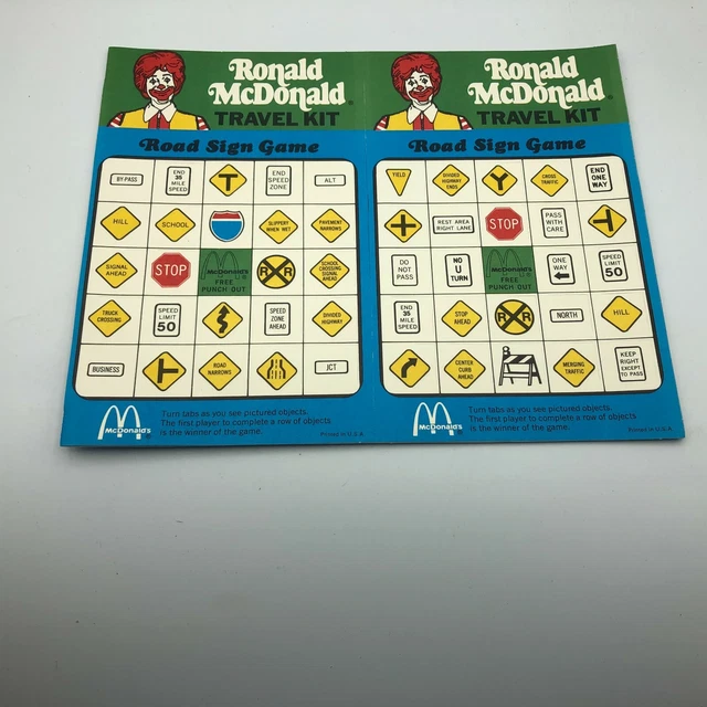 VINTAGE RONALD MCDONALD Travel Kit Road Sign Game McDonalds Advertising
