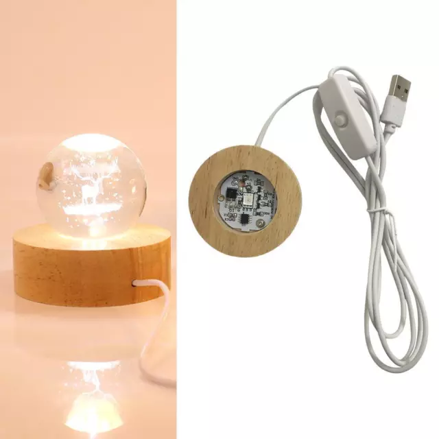 Wood LED Night Light Base 3D Round Acrylic Art Holder Lamp USB Lighted Display