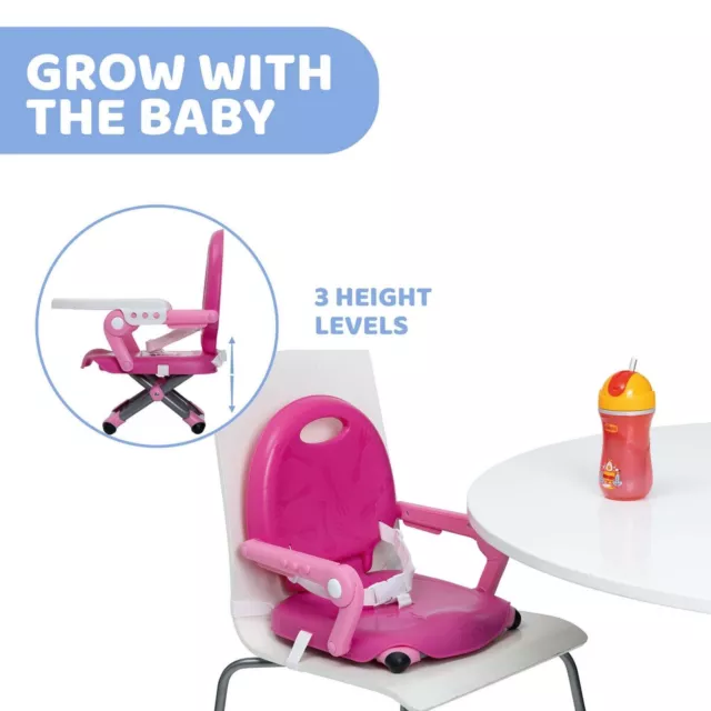 Chicco Pocket Snack Portable Highchair Booster Seat - Bright Pink 2