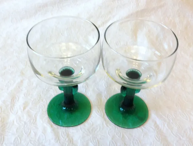Vintage Margarita Martini Glasses With Green Ribbed Glass Cactus Stem  8 oz.