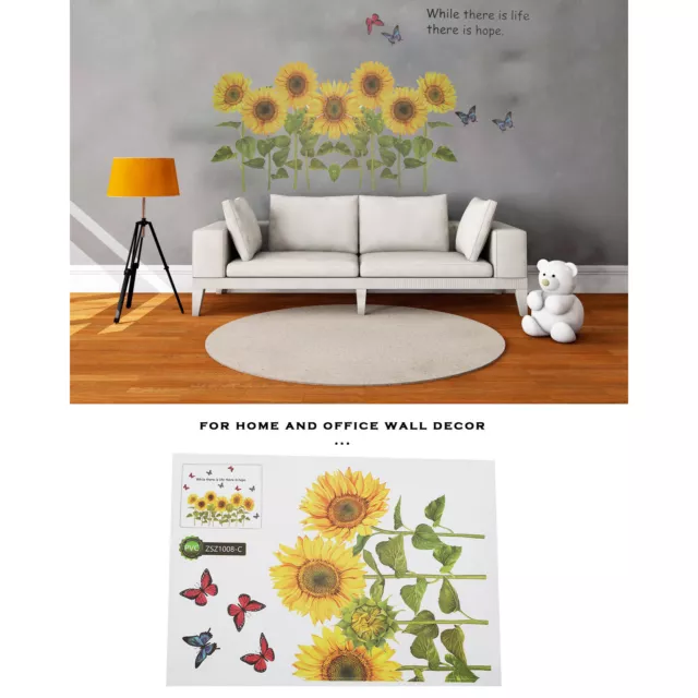 2 Sets Sunflower Butterfly Wall Stickers Wall Decals PVC Waterproof Mural 3