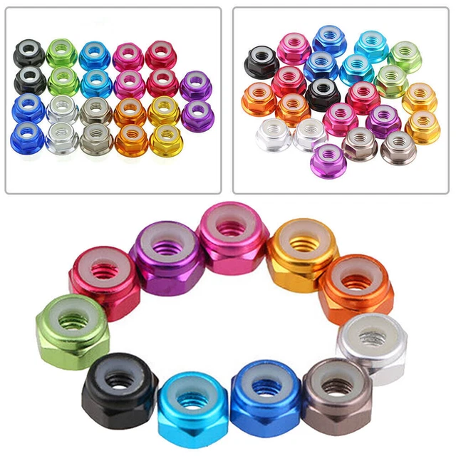 M2/3/4/5/6 Multicolor Anodized Nylon Insert Self-Lock Hex Nut 10/20/50/100X NEW