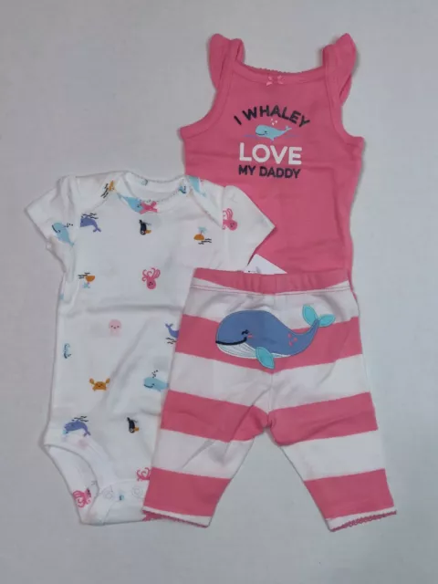 Carters 3 Piece Set for Girls Whale Love my Daddy Newborn or 6 Months