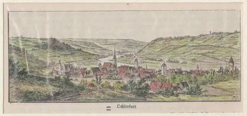 Orig. kolorierter Holzstich - Bayern  - Ochsenfurt.