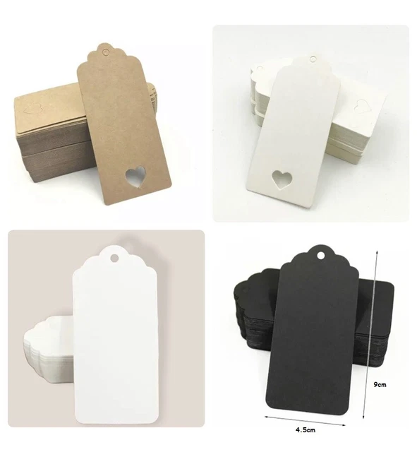 KRAFT PAPER BLANK Gift Tags Scallop Rectangular and Heart Hollow Labels ...