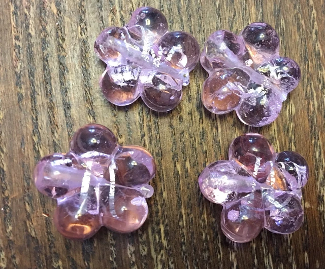 Vintage Czech Pink w Silver Foil Chunky Freeform Flower Focal Glass Bead Lot