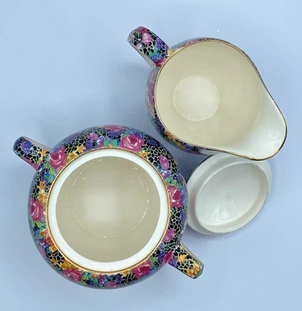 Royal Winton Grimwades 1930's 'Hazel' Chintz Pattern Sugar & Creamer Set Albans 3