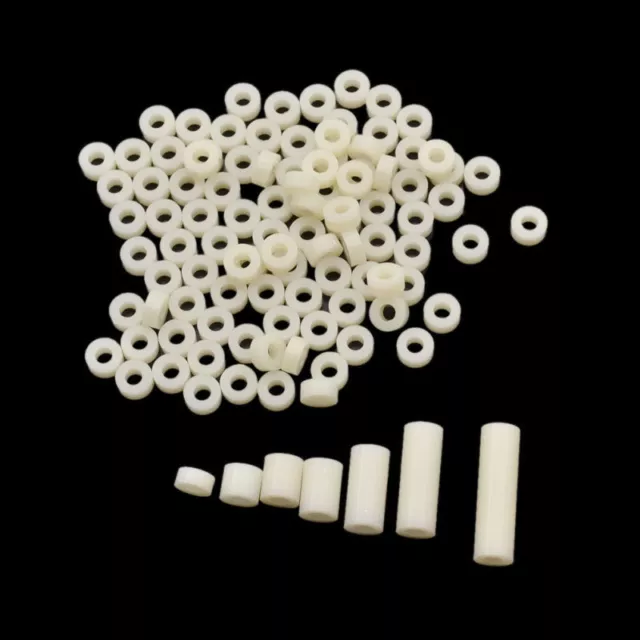 100 Pcs M3 Screws Spacer Washer Round Standoff ABS Plastic Non-Threaded Hollow